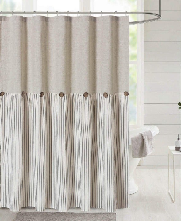 Linen Button Farmhouse Shower Curtain