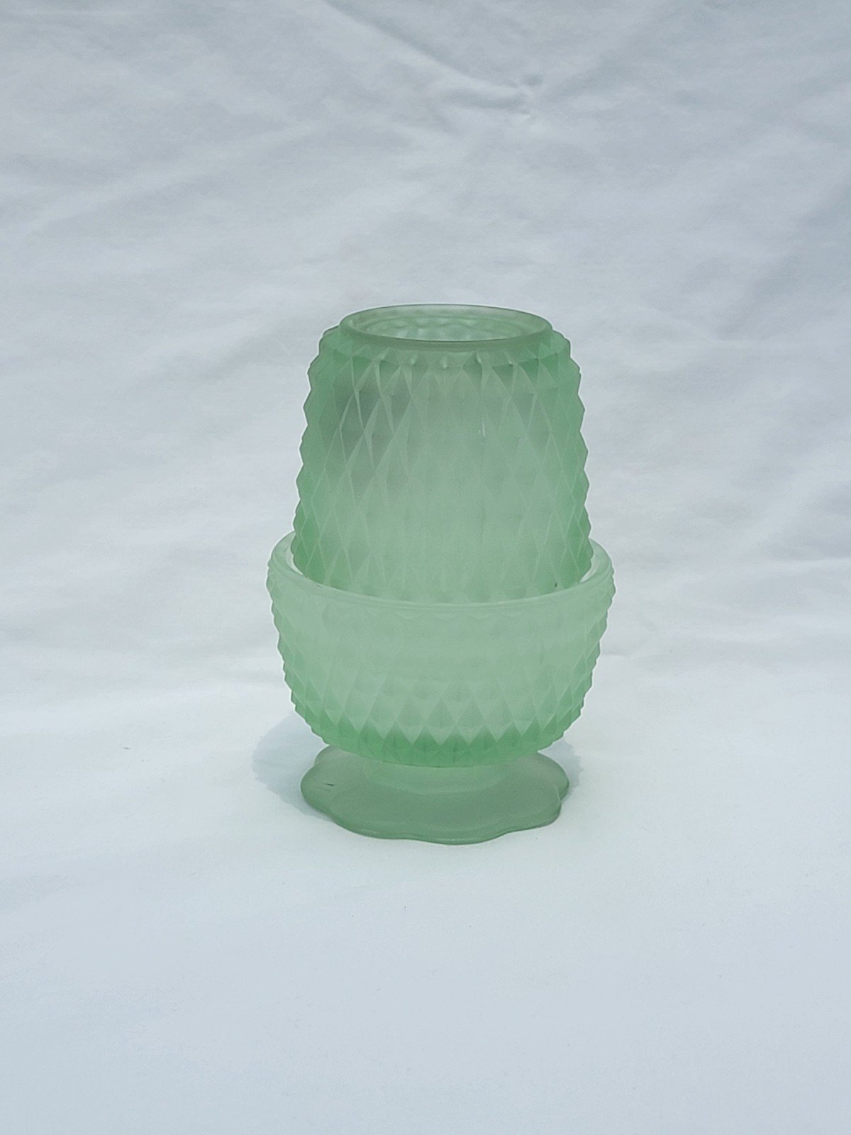 Vintage Indiana Glass Diamond Point Frosted Green Fairy Lamp Light