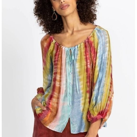 Johhny Was x Amanda Bond Roslyn Striped Colorful Blouse Sz XS/S