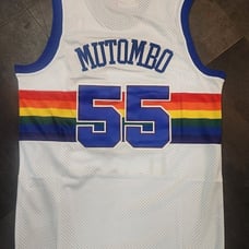 Dikembe Mutombo Denver Nuggets Throwback Skyline Jersey White #55 Size 2XL