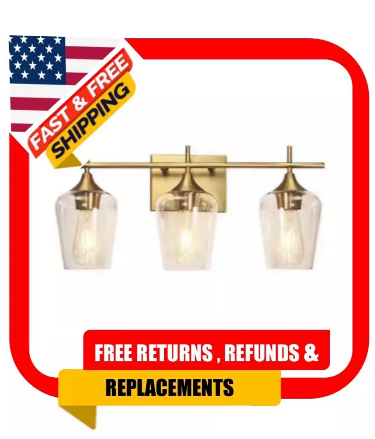 RRTYO 20.9 in. 3-Light Gold Vanity Light with Frosted Glass Shade