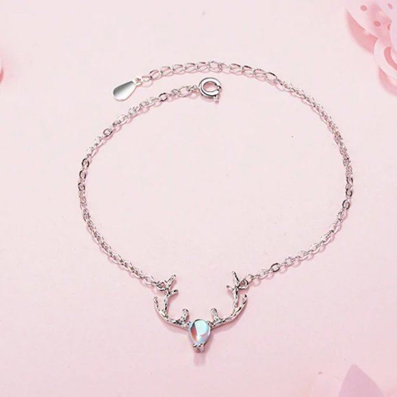 NEW 925 Silver Moonstone Deer Bracelet