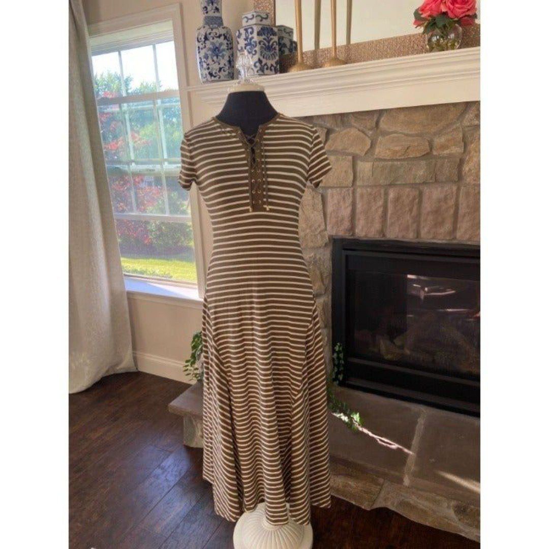 Ralph Lauren Army Green and White Dress (Medium)