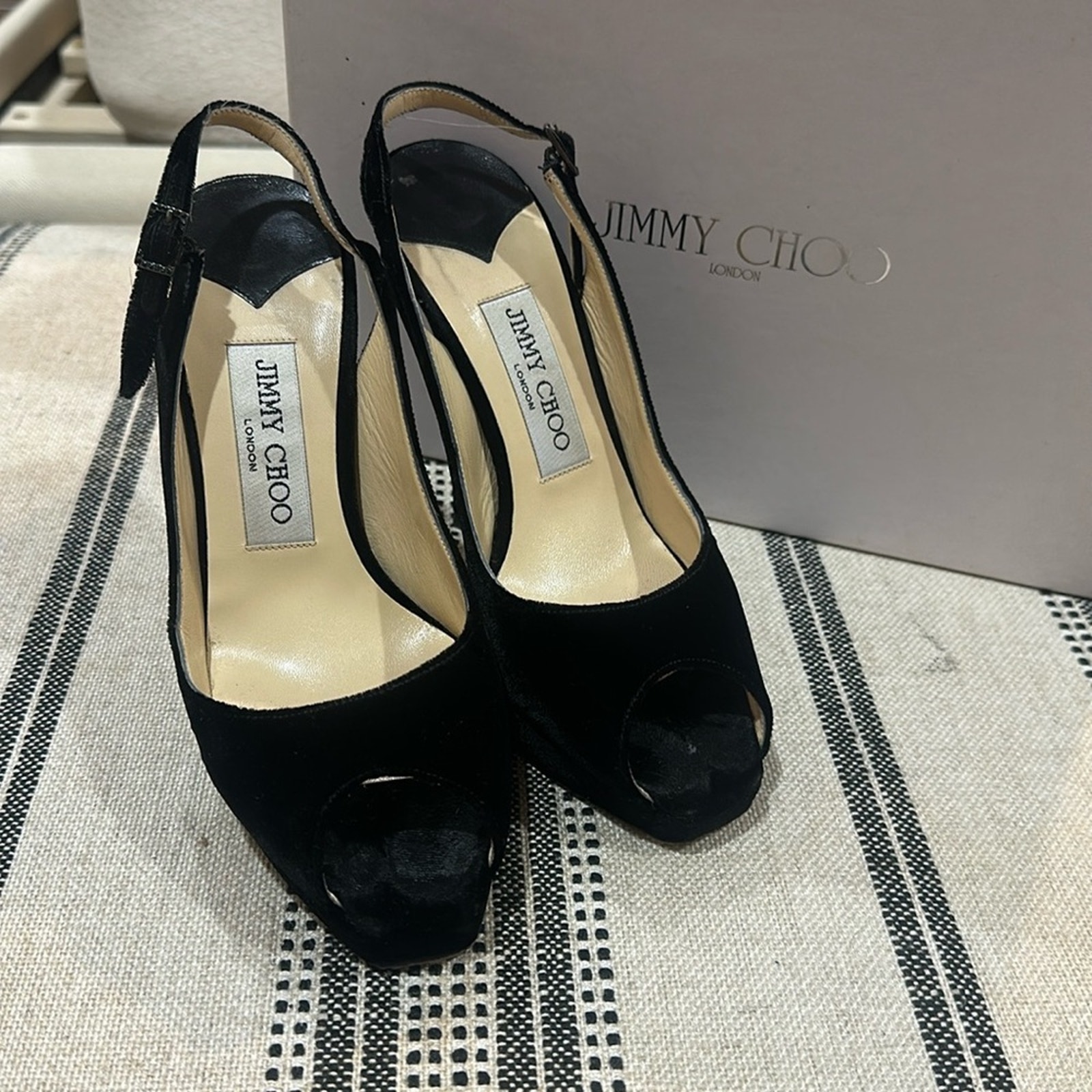 Jimmy Choo Black Velvet Clue Peep Toe Pump