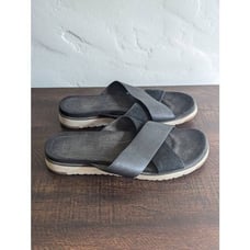 UGG Australia Kari Black Leather Crisscross Slide Sandals - Size 8.5