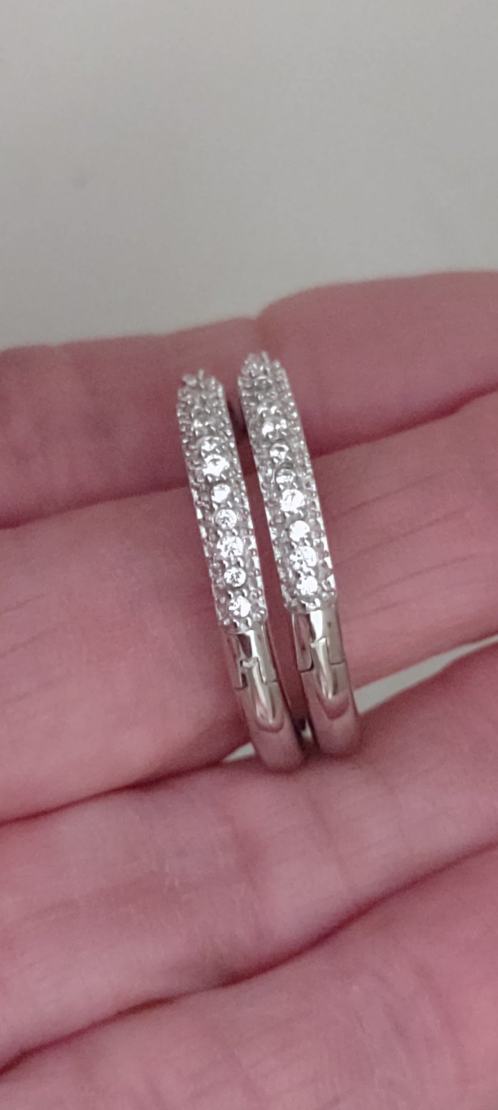 Silver dollar size 925 Sterling in labcultured Diamond hoop earrings