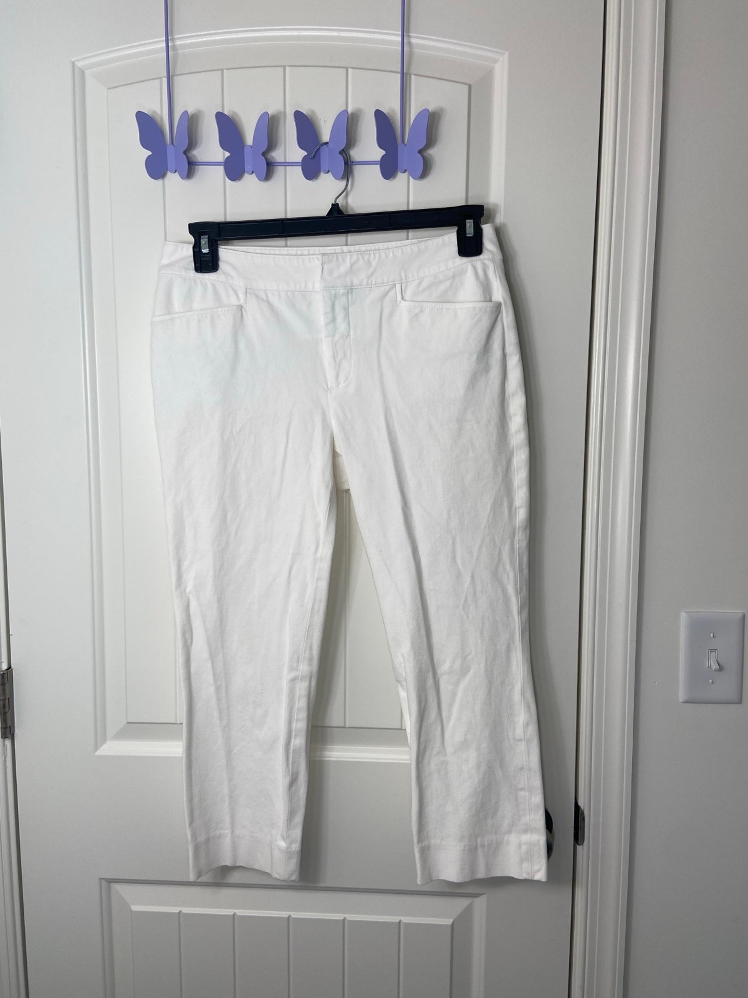 CHAPS women’s solid white cropped capri jeans pants summer stretch bottoms 8