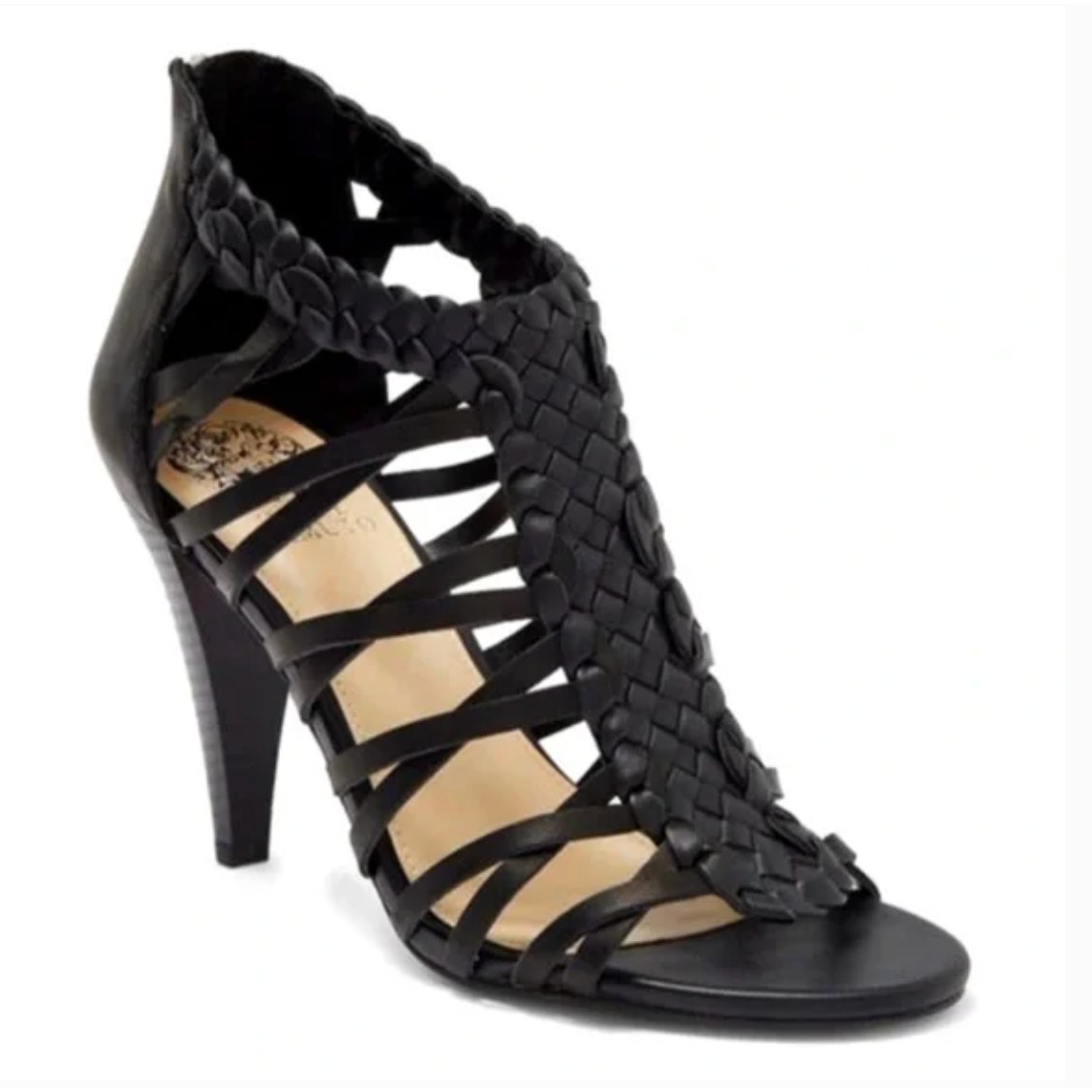 Vince Camuto Alaizah Heels 4.5 Black NWOT Sandals Pumps Braided Strappy Travel