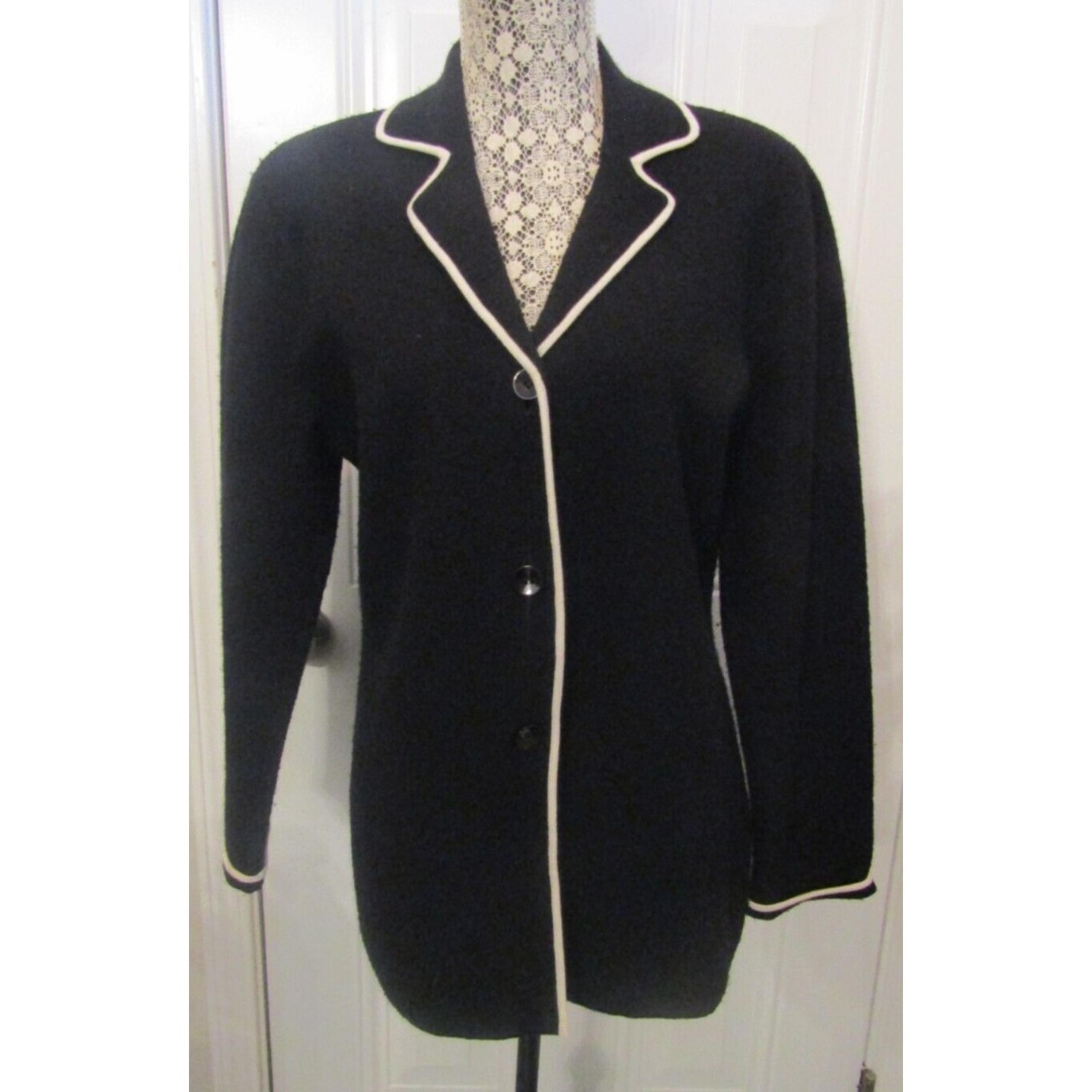 Josephine Chaus Womens 100% Wool Black Button Front Cardigan Sweater Jacket Sz S
