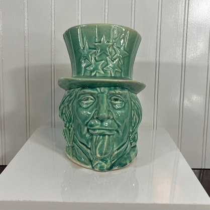 Vintage McCoy Uncle Sam Green Planter – Americana Decor – 1940s Patriotic Vase