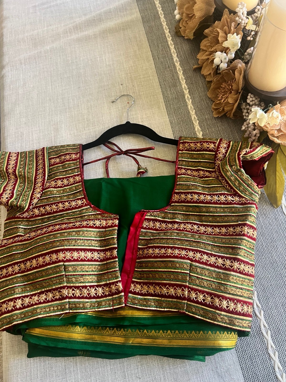 Green Mysore silk saree with readymade blouse