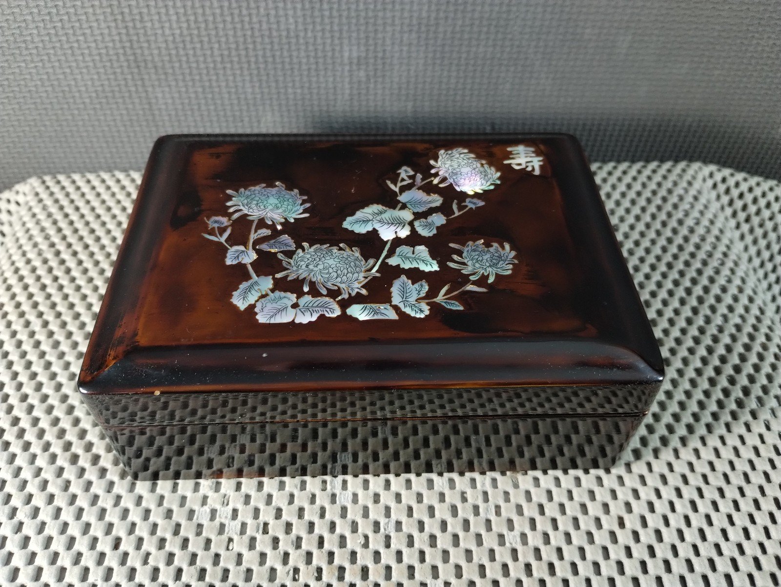 Antique Mother of Pearl Inlaid Lacquer Jewelry Box