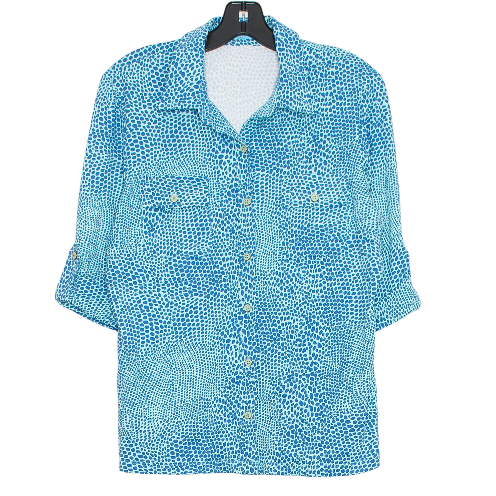 J McLaughlin Top Catalina Cloth Monroe Boho Coastal Grandma Button Blue Large