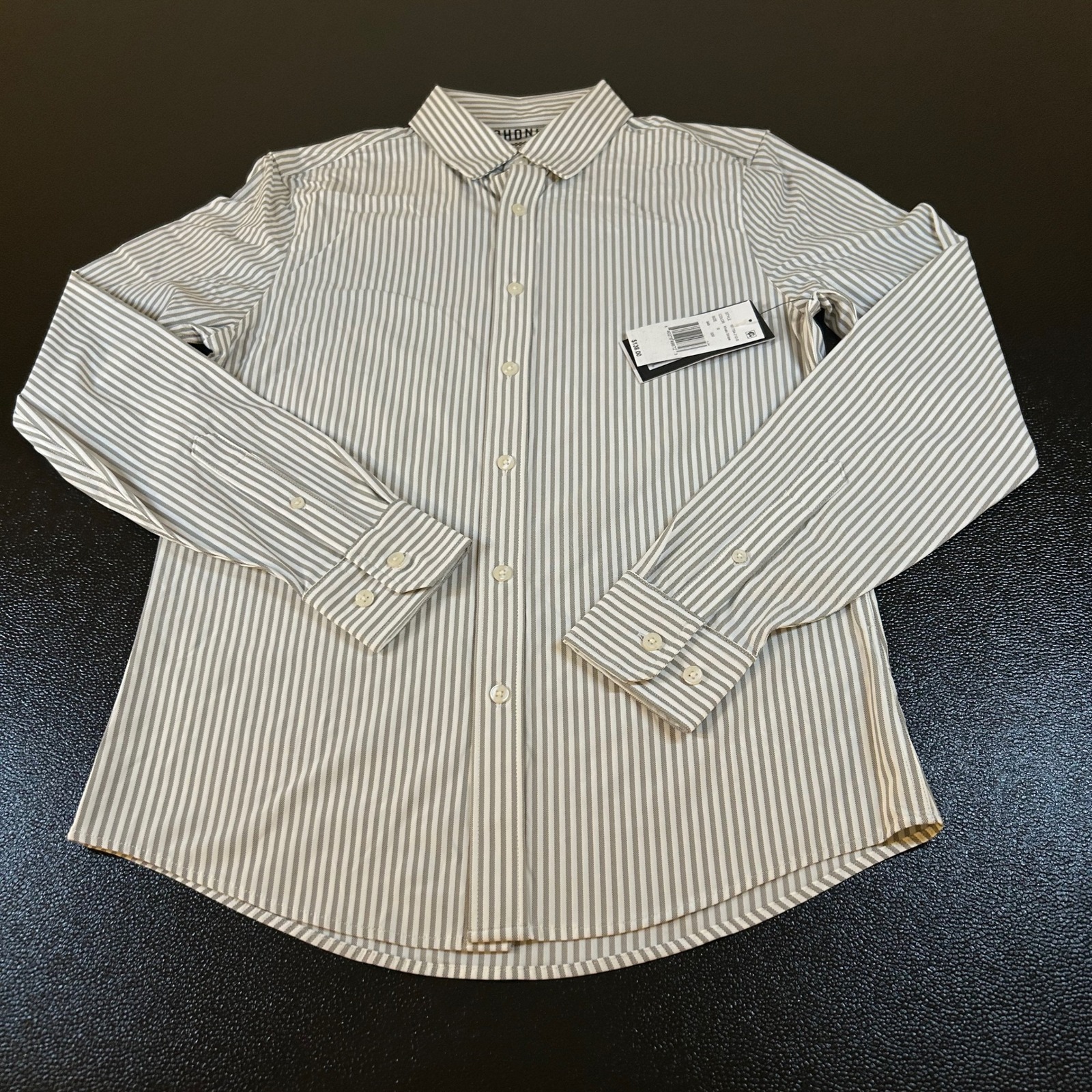 Rhone Commuter Shirt Slim Fit Khaki Stripe Button Up Long Sleeve Mens Small NWT