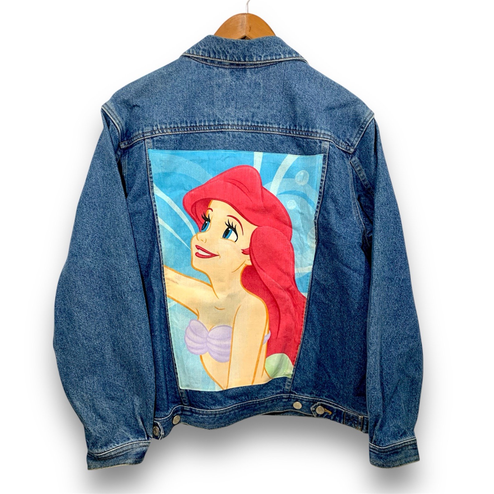 Vintage Upcycled Little Mermaid Ariel Disney Denim Jacket LARGE