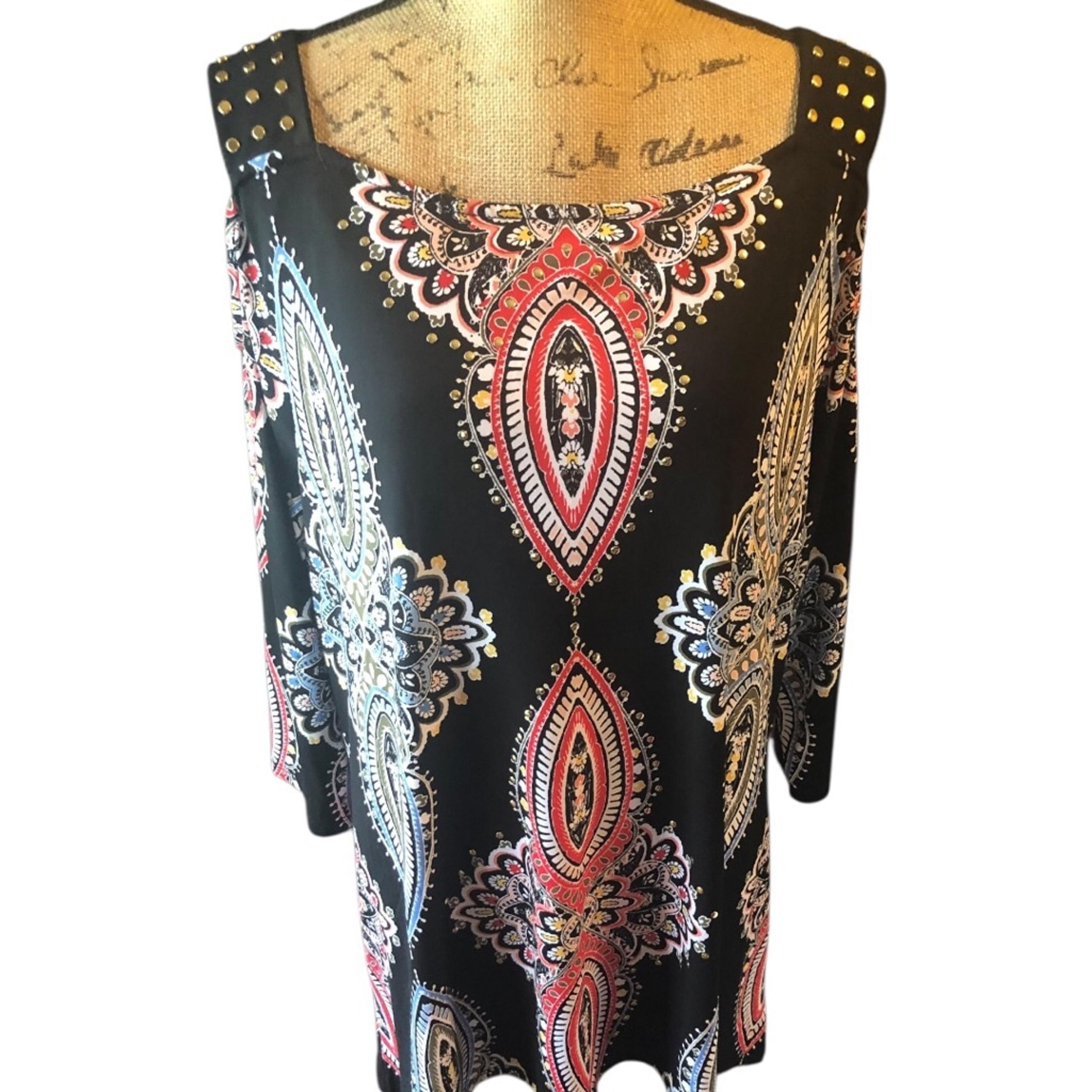 JM Collection Dress Top XL Black Multicolor