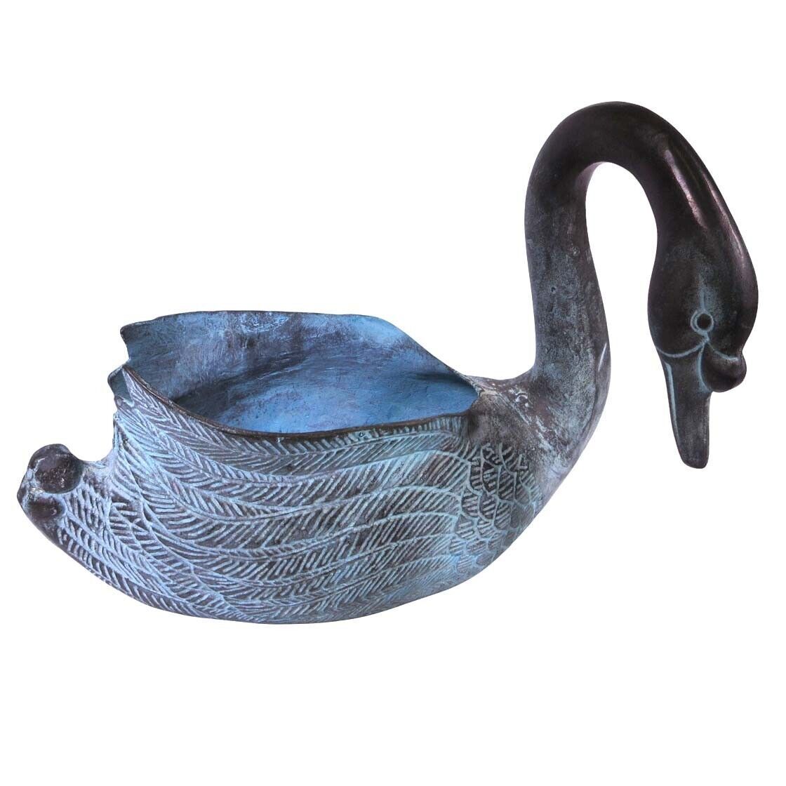 Vintage Bronze Verdigris Swan Planter 1990 Claire Burke 14x12x8