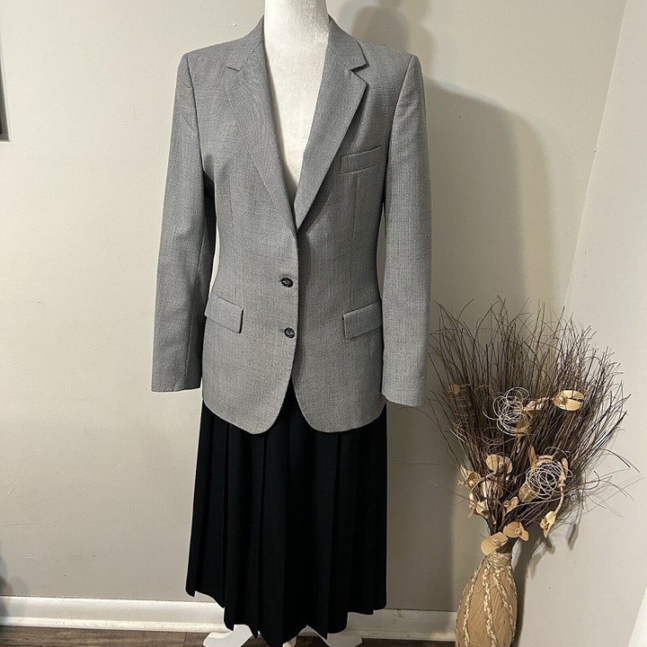 Vtg Brick’s Boardroom Women Blazer Skirt Suit 2pc Set 100% Wool Houndstooth Sz 6
