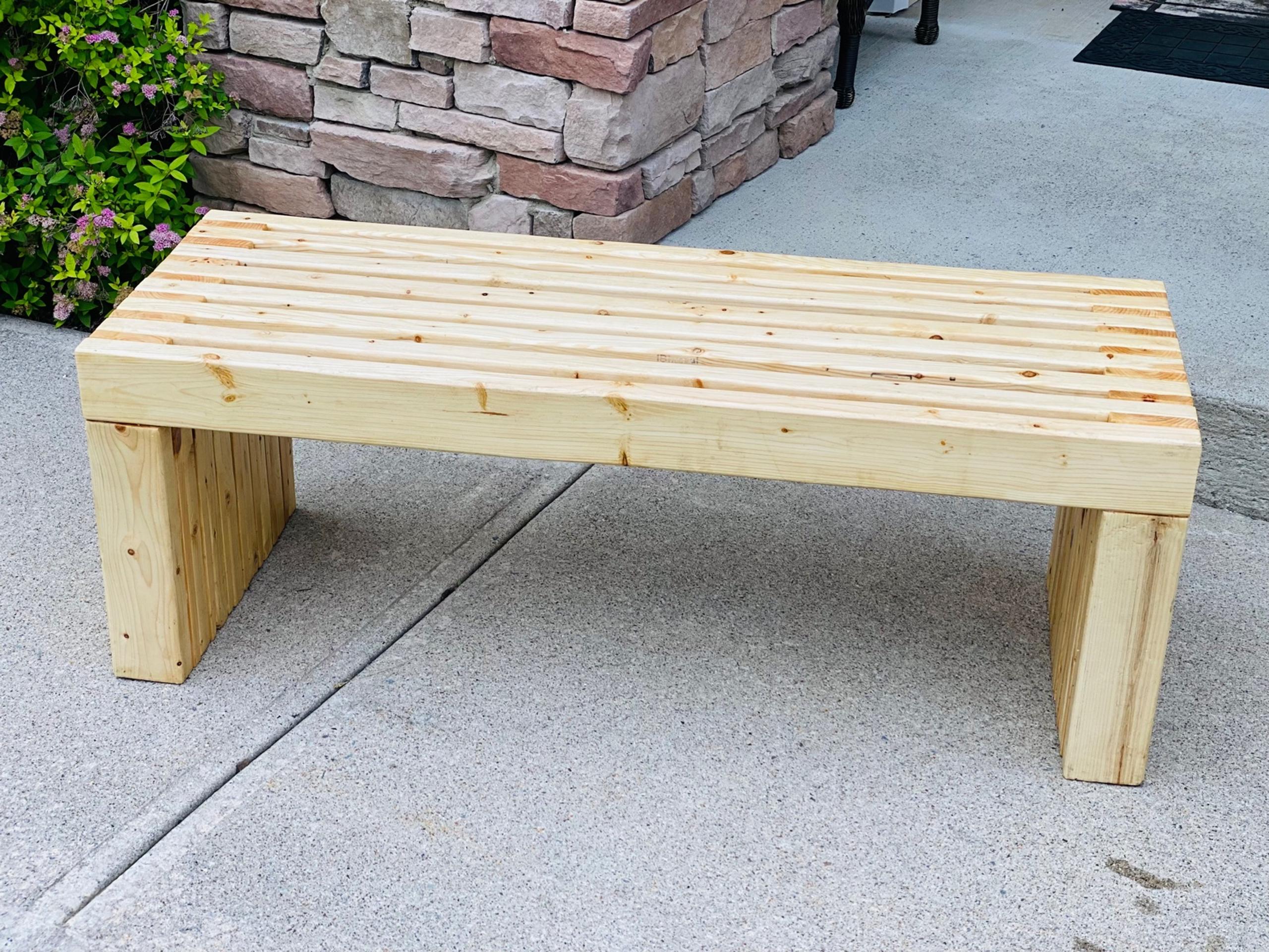 Modern outdoor/infoor slatted wood bench