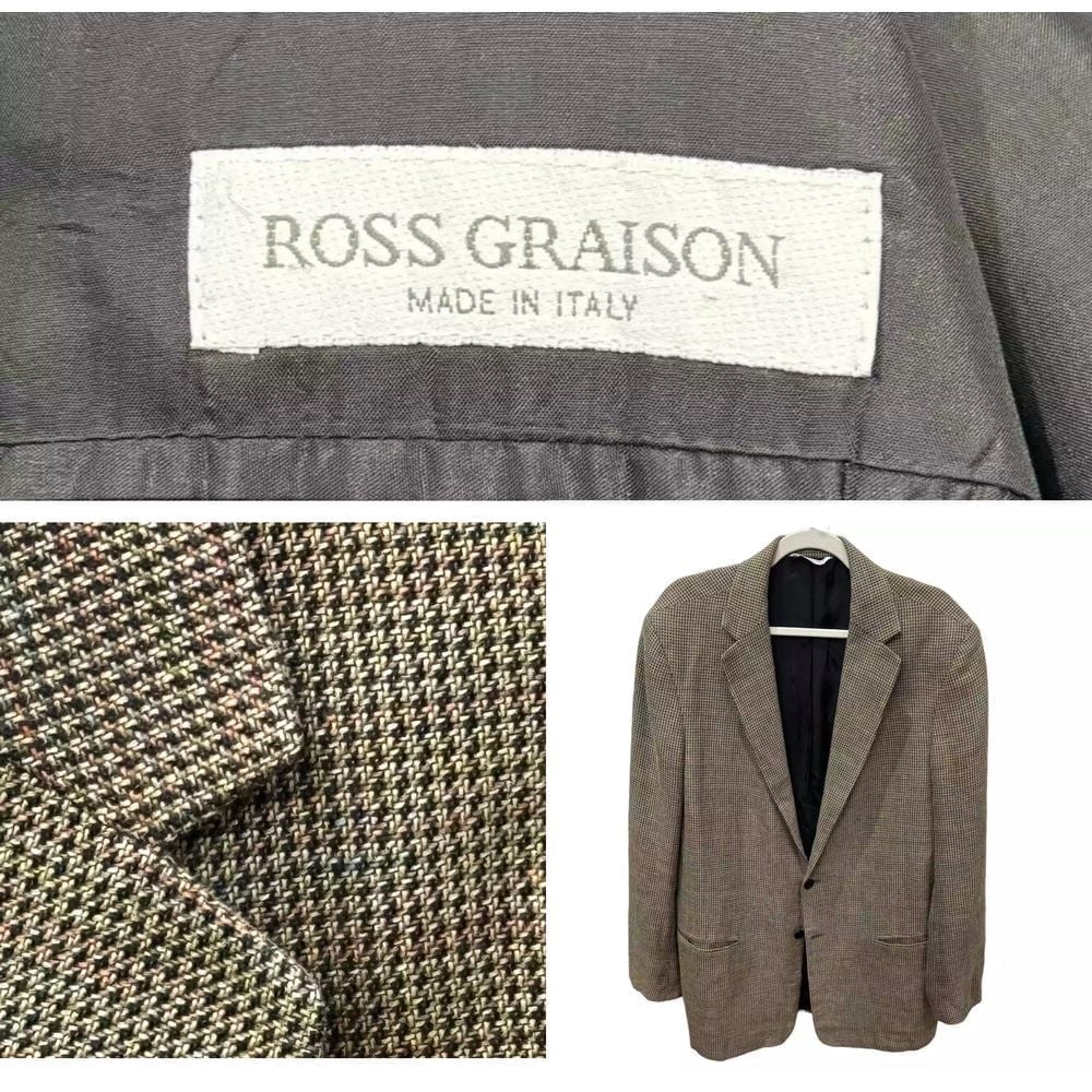Ross Graison Sport Coat 45R Linen Tweed 2 Brown Blazer 90s Italy Old Money