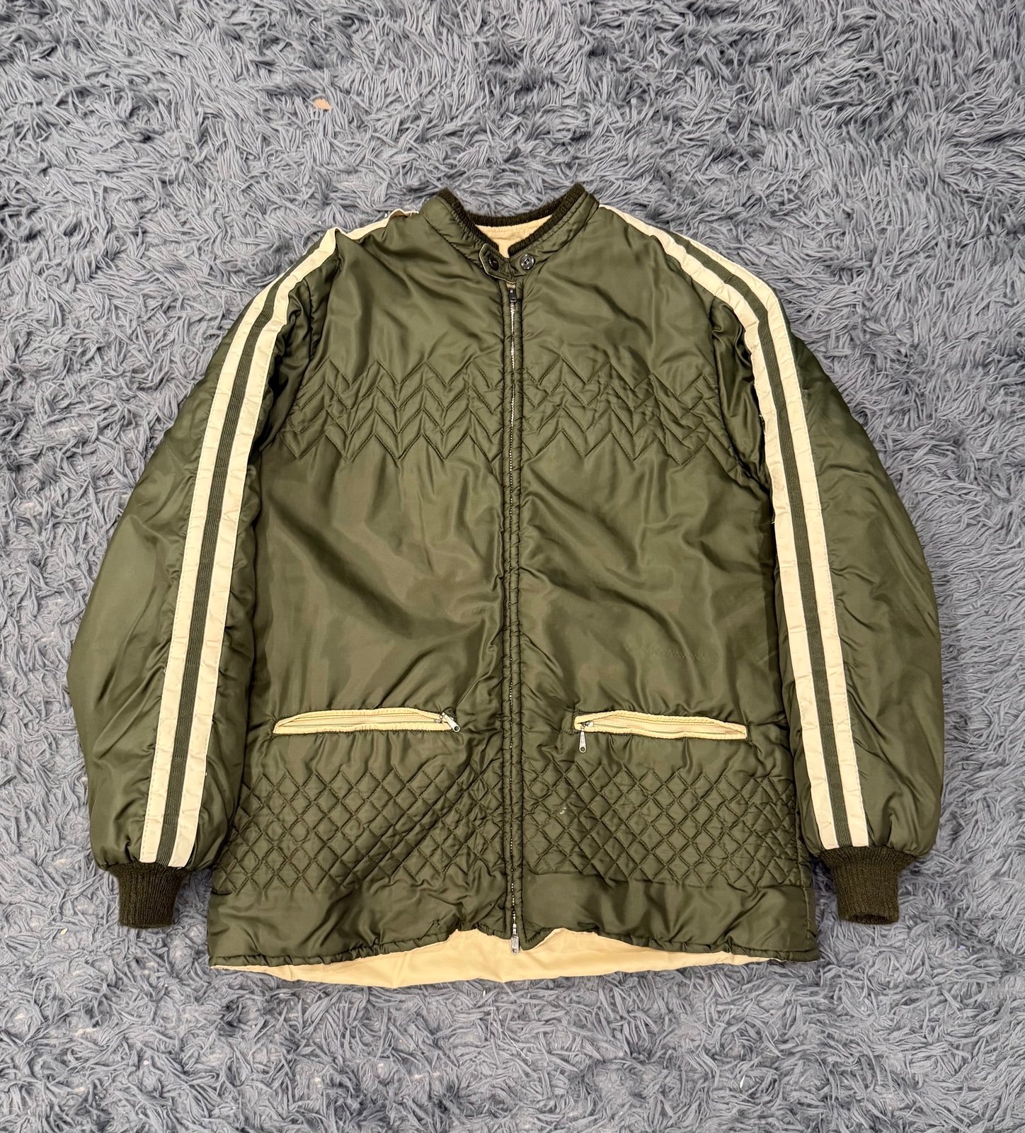 Green Stripe Zip Up Puffer Jacket