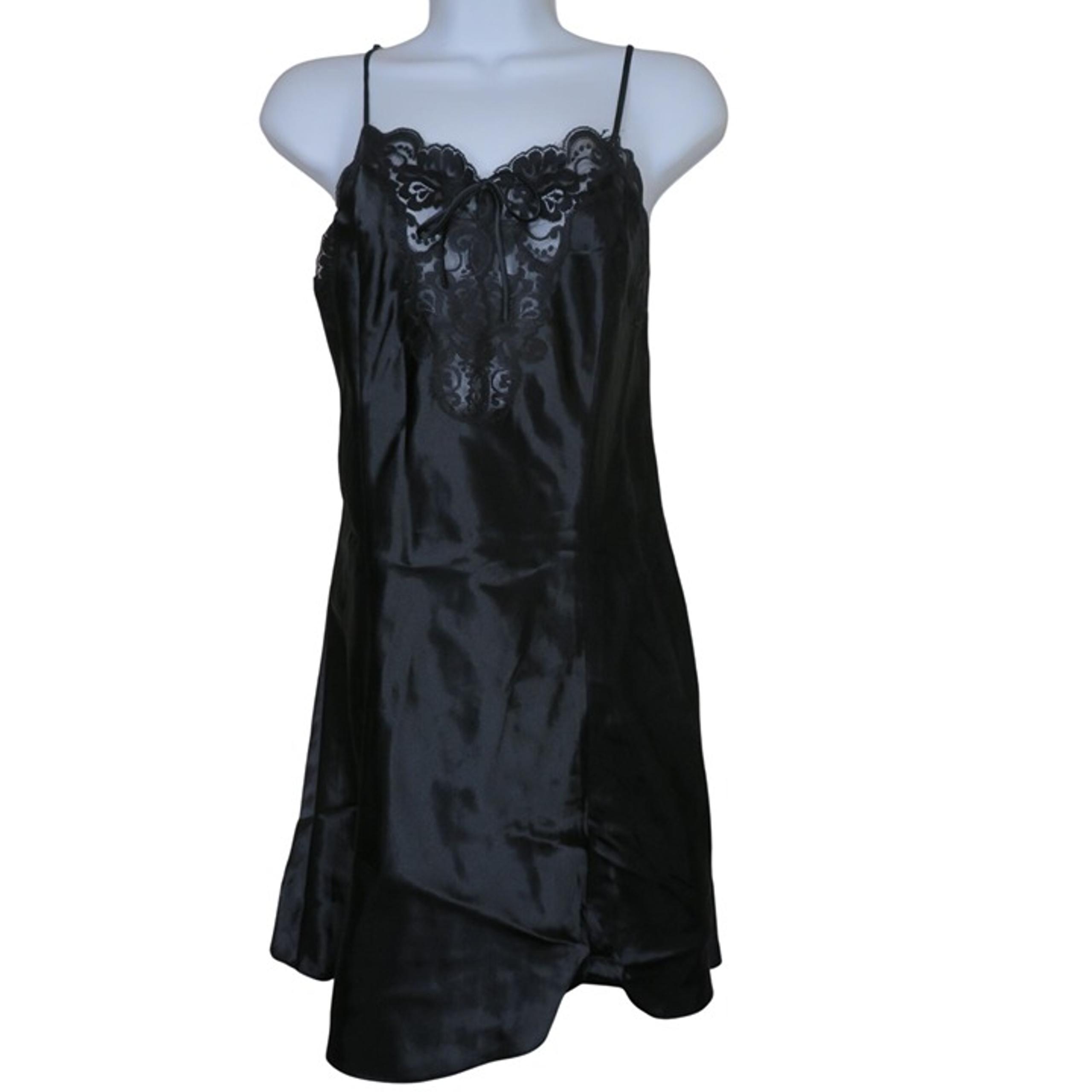 NY&Co Intimates Black Lace-Trimmed Satin Chemise Nightgown Womens Small