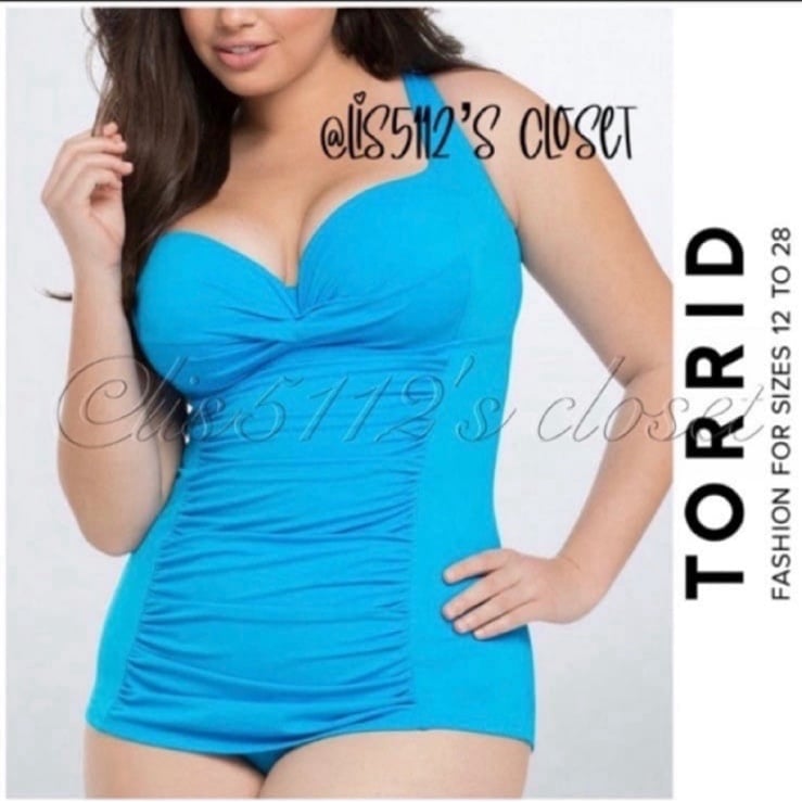 Torrid Turquoise Retro Pinup Ruched One Piece Swimsuit 1X 14 16