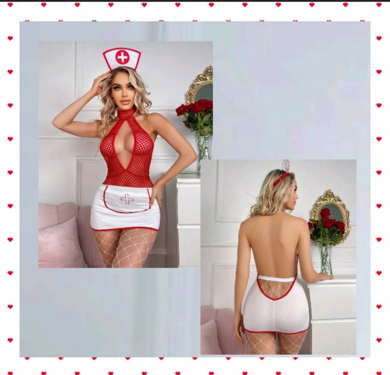 Sexy Nurse Lingerie with Fishnet Stockings S/M/L