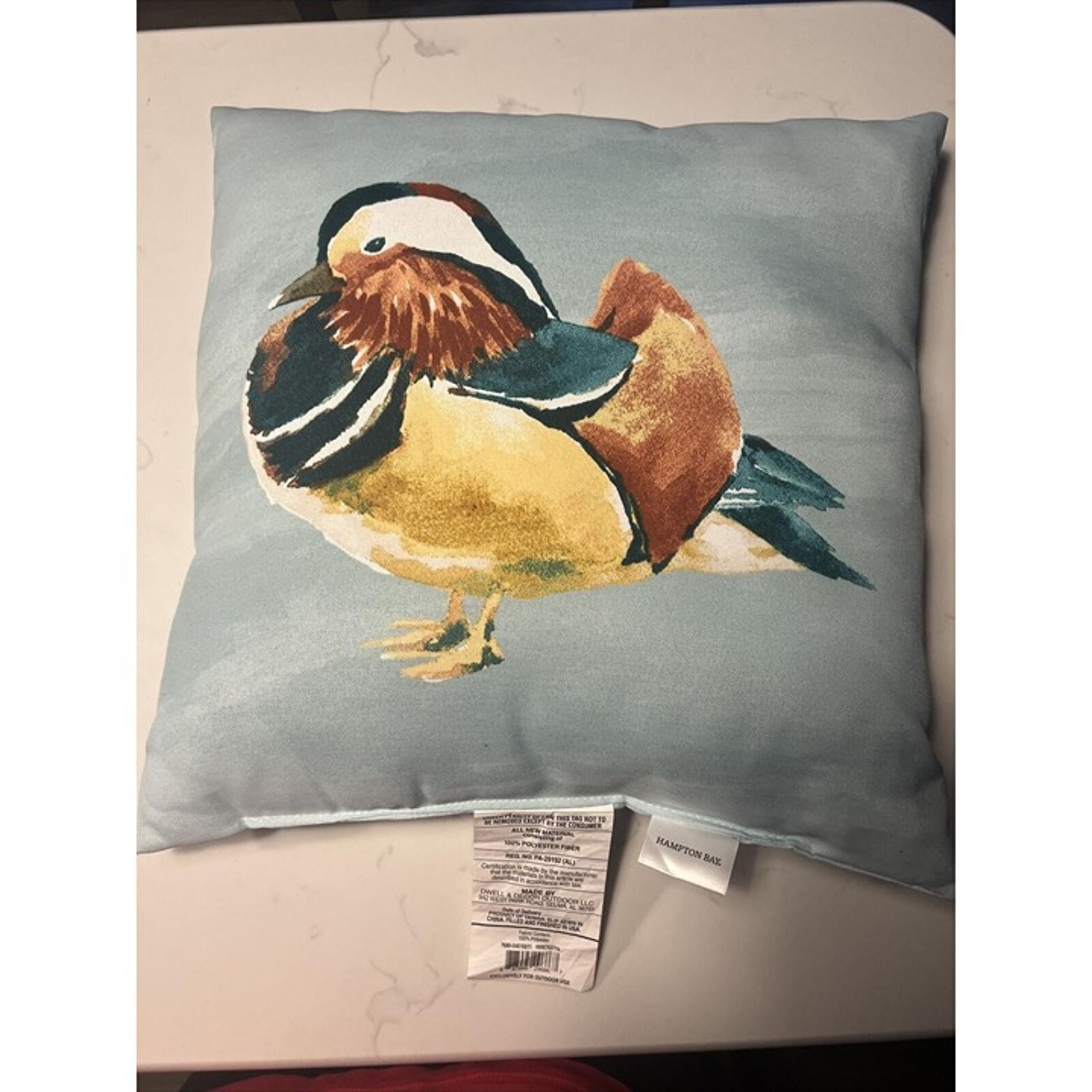 Mandarin Duck Square Outdoor Throw Pillow Blue 2 Sided Duck On Each Side
