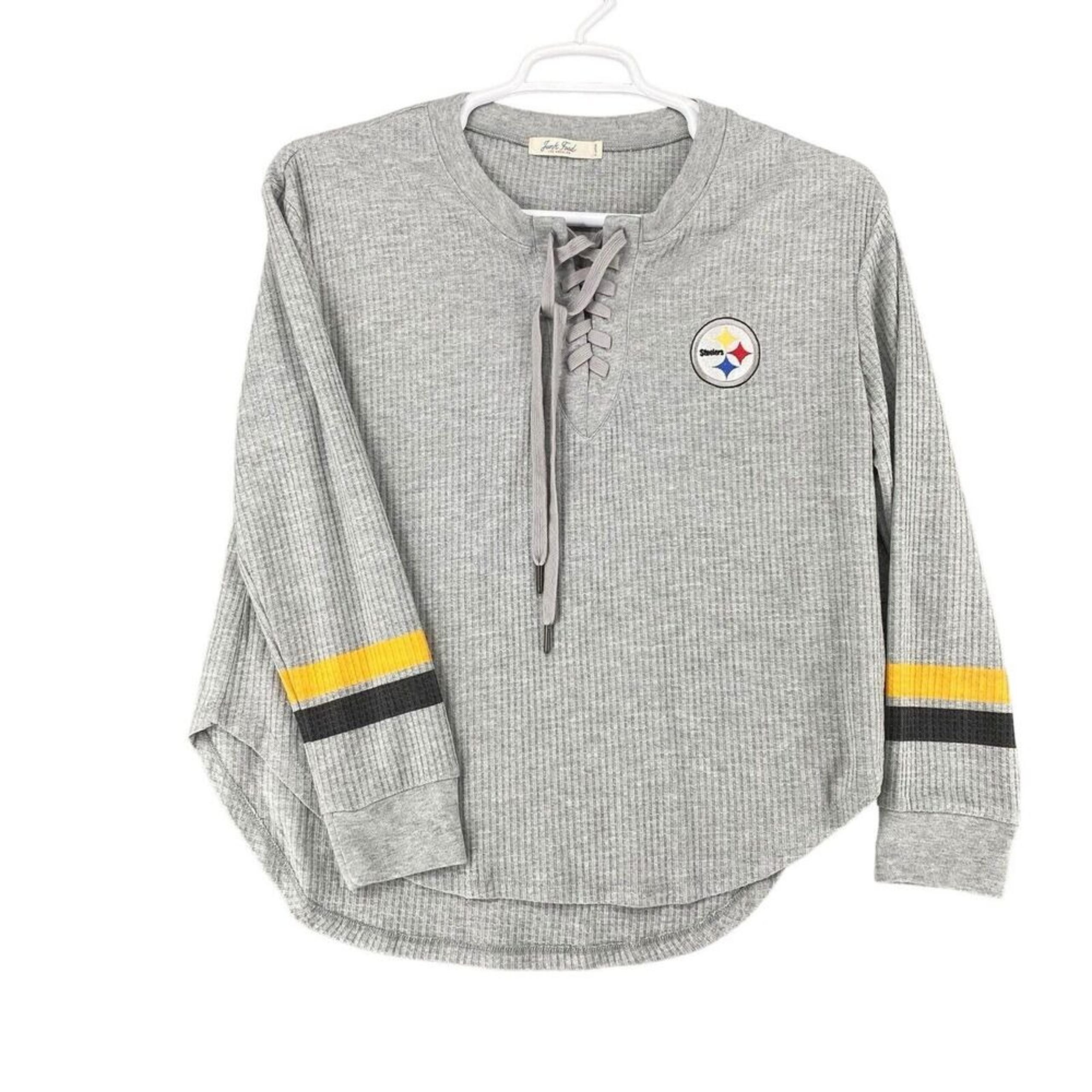Women's Junk Food Gray Steelers Lace-Up Thermal Long Sleeve shirt XL