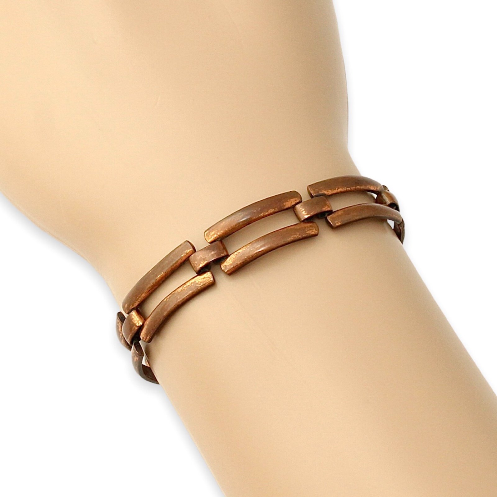 Vintage Solid Copper Link Bracelet Open Rectangle Panel Women’s 6.5” Long