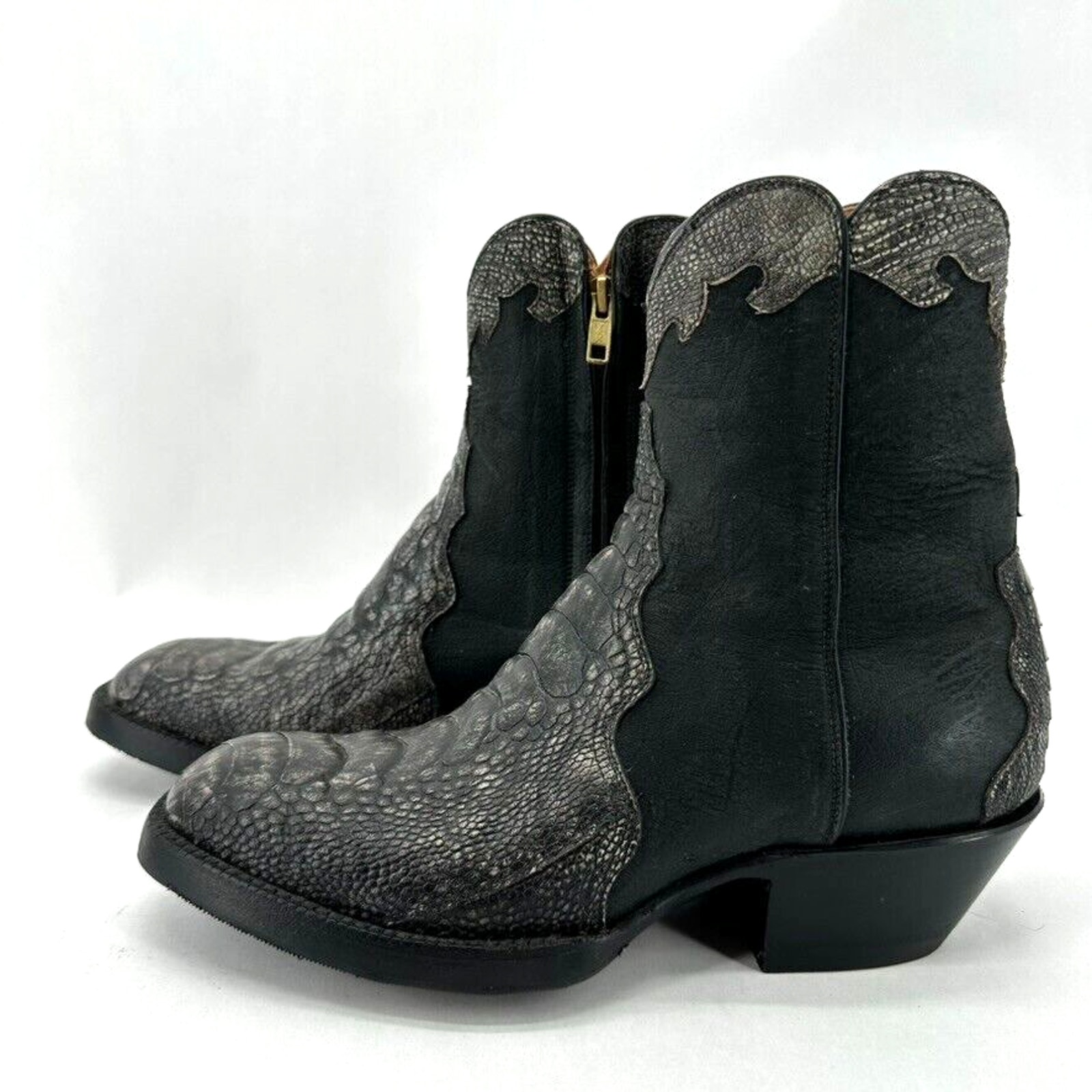 Black Jack Custom Exotic Ostrich Leg Black Womens 8.5 Western Square Toe Zip USA