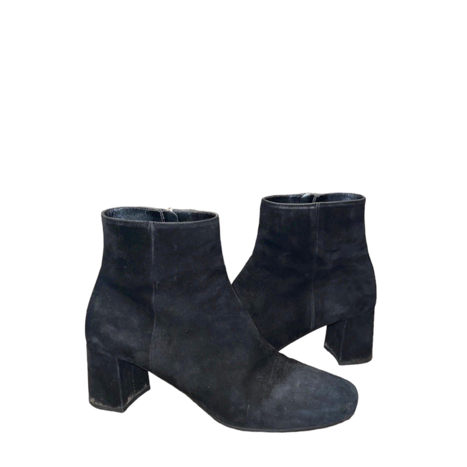 Prada Black Suede Leather Block Heel Boots