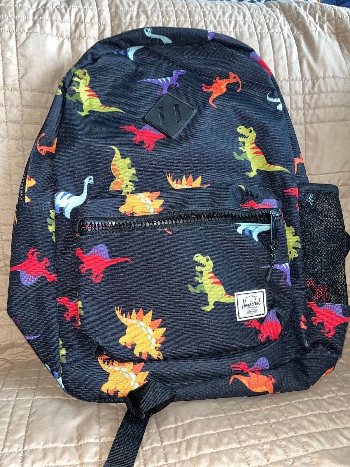 Herschel Black with Colorful Dinosaurs Children’s Large Backpack NEW NWOT