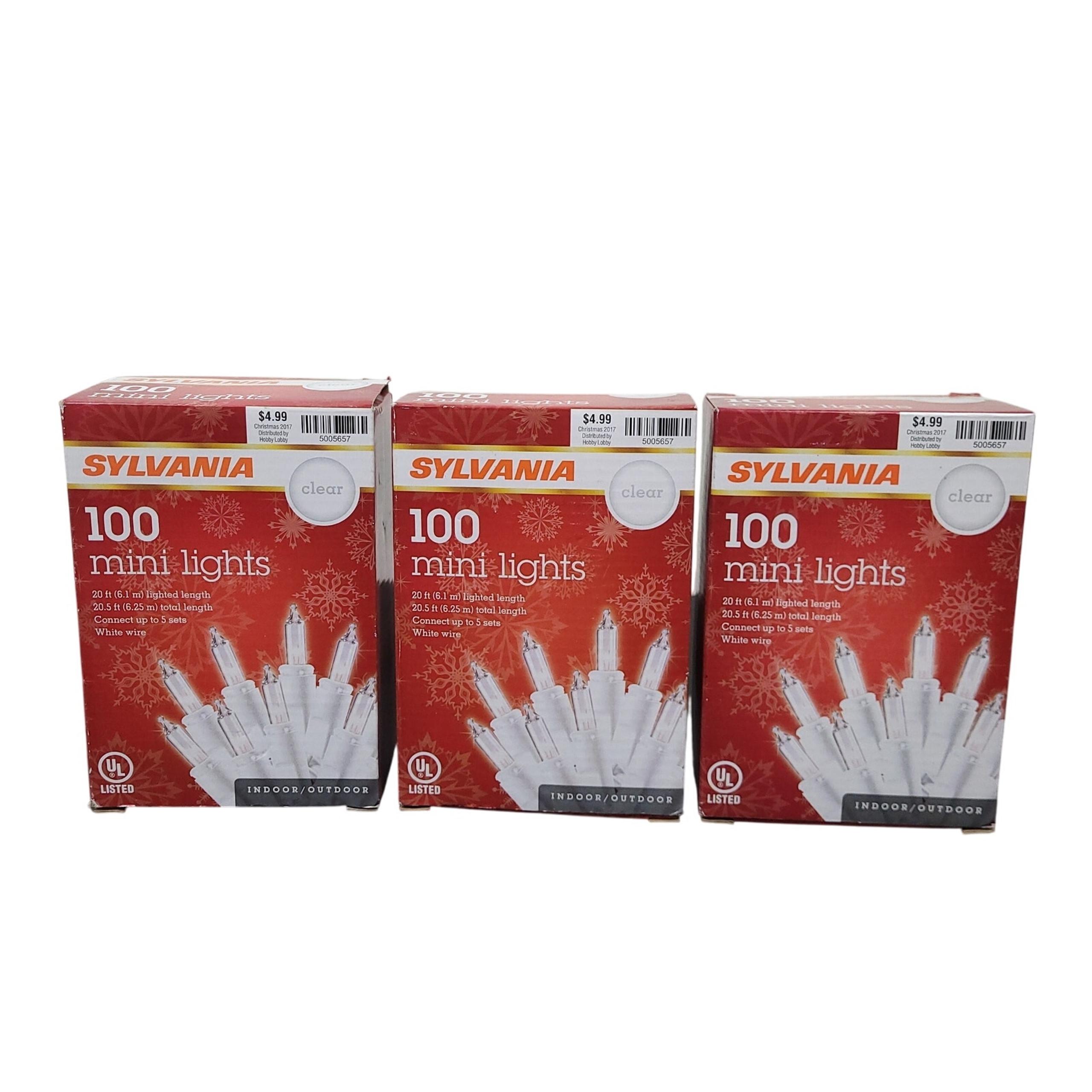 3 Pack Sylvania 100 Mini Lights Incandescent on White Wire 20ft Indoor/Outdoor