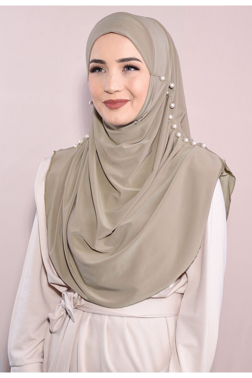 Hijab one piece pearls BUNDLED 2 hijabs chocolate and beige
