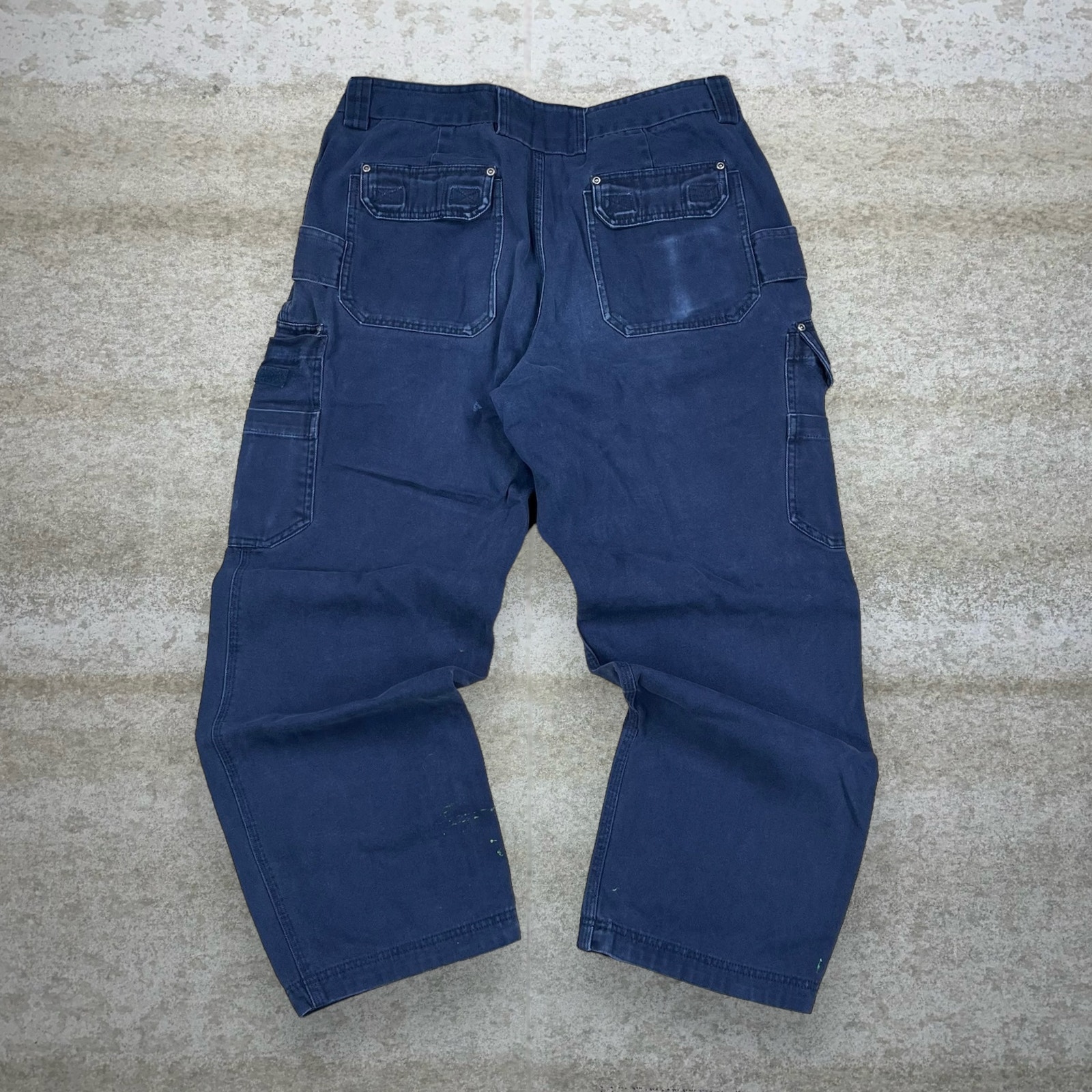 Duluth Trading Cargo Pants Navy Blue Canvas Baggy Fit Essential Work Distressed