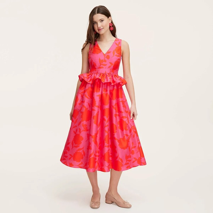 New Kate Spade x Target Size 10 Classic Rose Peplum Midi Dress Medium M Pink/Red