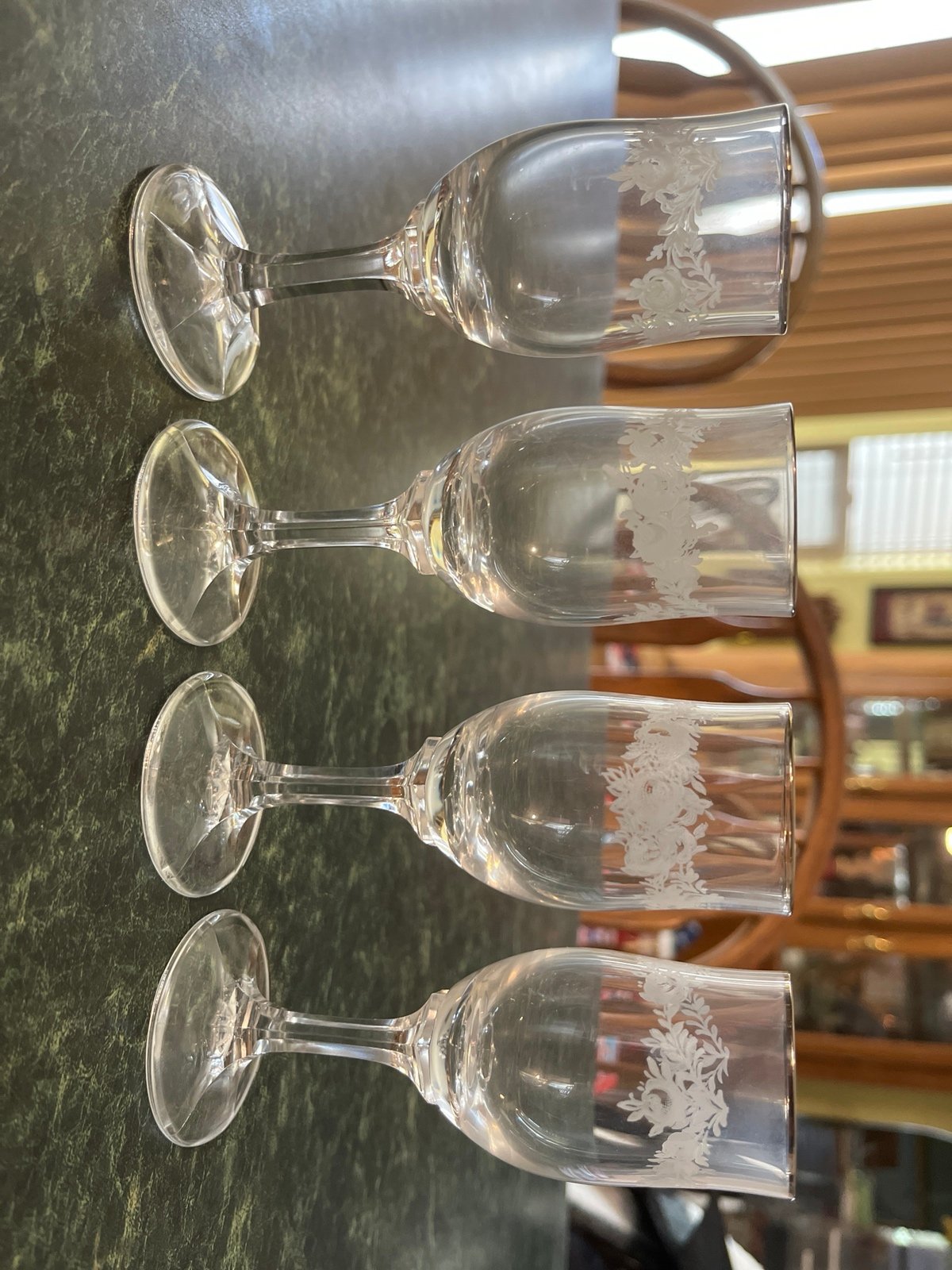 Beautiful Flower Etched Crystal Wine Glasses