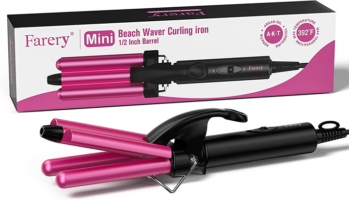 FARERY Mini Waver Curling Iron, 3 Barrel Curling Iron 1/2 Inch, Mini Hair