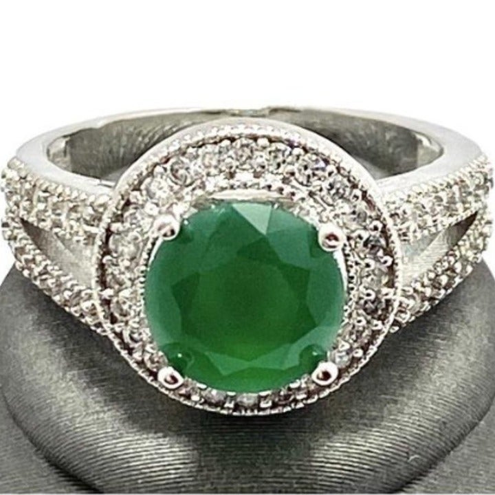 2.15 ctw Emerald and White Sapphire Ring