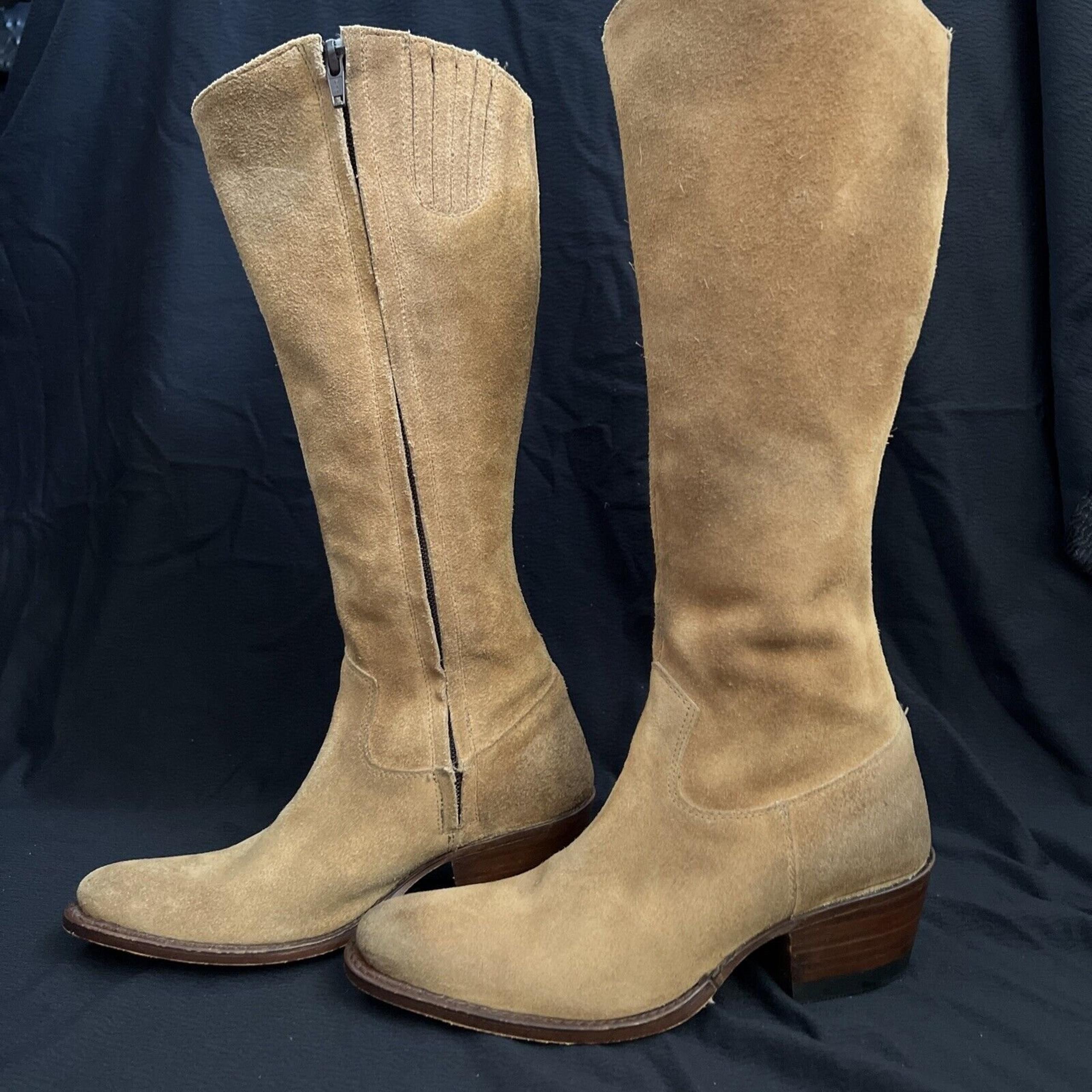 Sendra Boots Suede Leather Over Calf Flare Size 5 Khaki