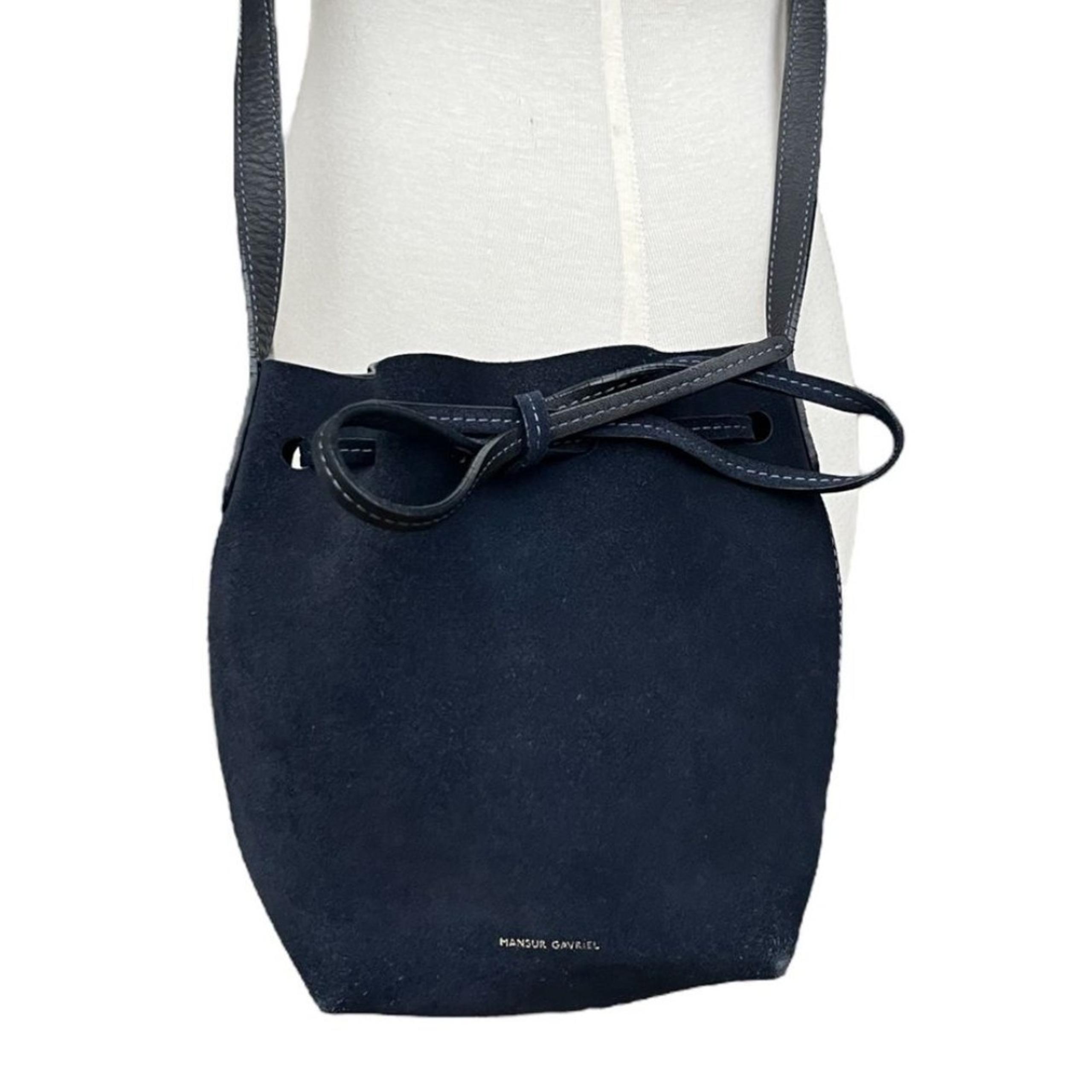Mansur Gavriel Mini Bucket Bag Blue Soft Suede Leather Trim EUC Crossbody