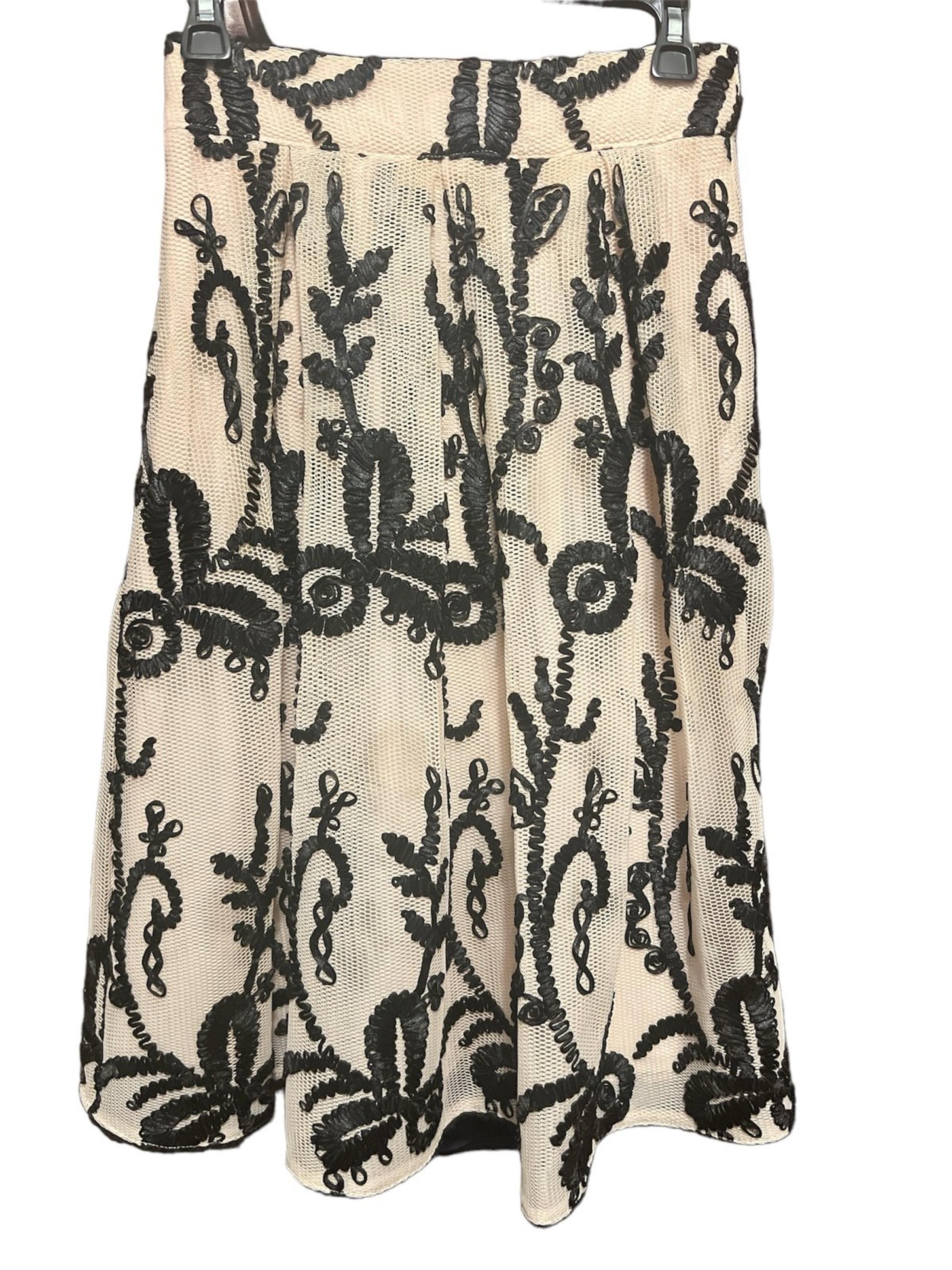 Antropologie DRA Zoanne Embroidered Tulle A-Line Skirt Size XS Ivory/Black