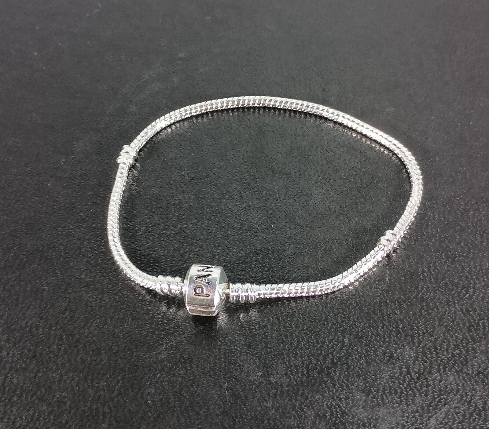 Authentic 925 Pandora Sterling Silver Barrel Clasp Charm Bracelet Size 6.5