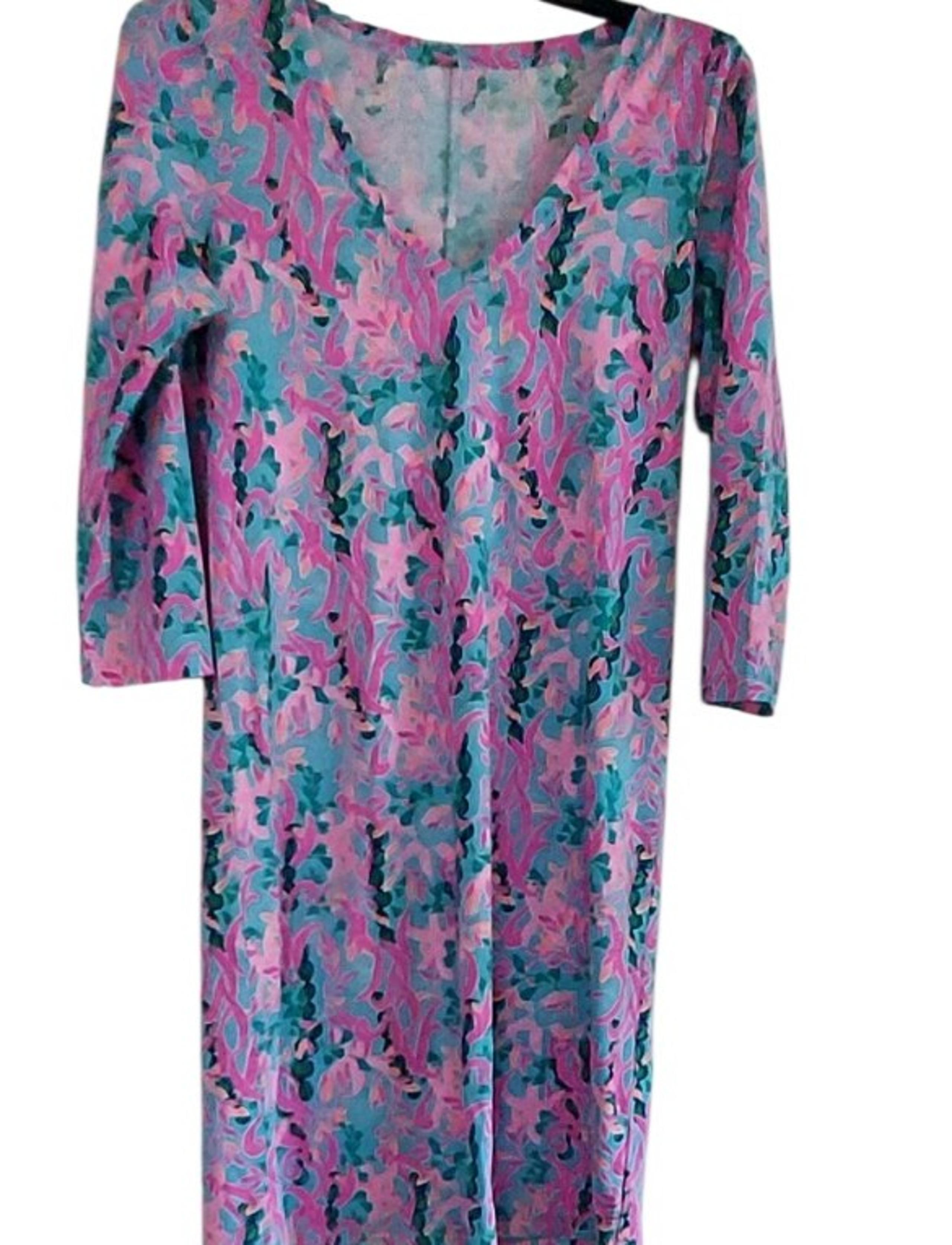 Lilly Pulitzer Tessa V Neck Shift Dress Small Pink Blue Seaweed Tropical Beach