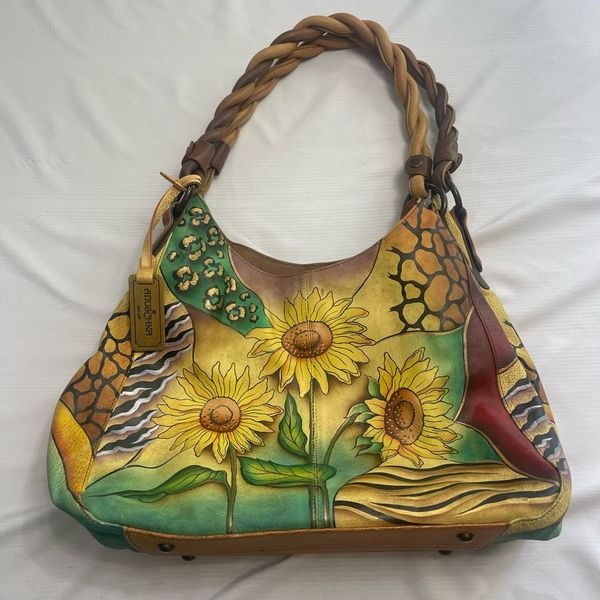 Anuschka Hand Painted Leather Sunflower Purse Handbag