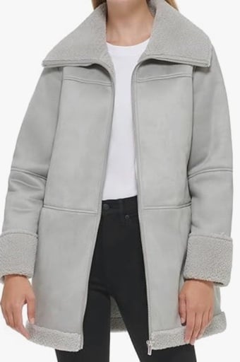 Calvin Klein Women’s s Warm Rolled Cuff Faux Sherling Jacket Size XS 239