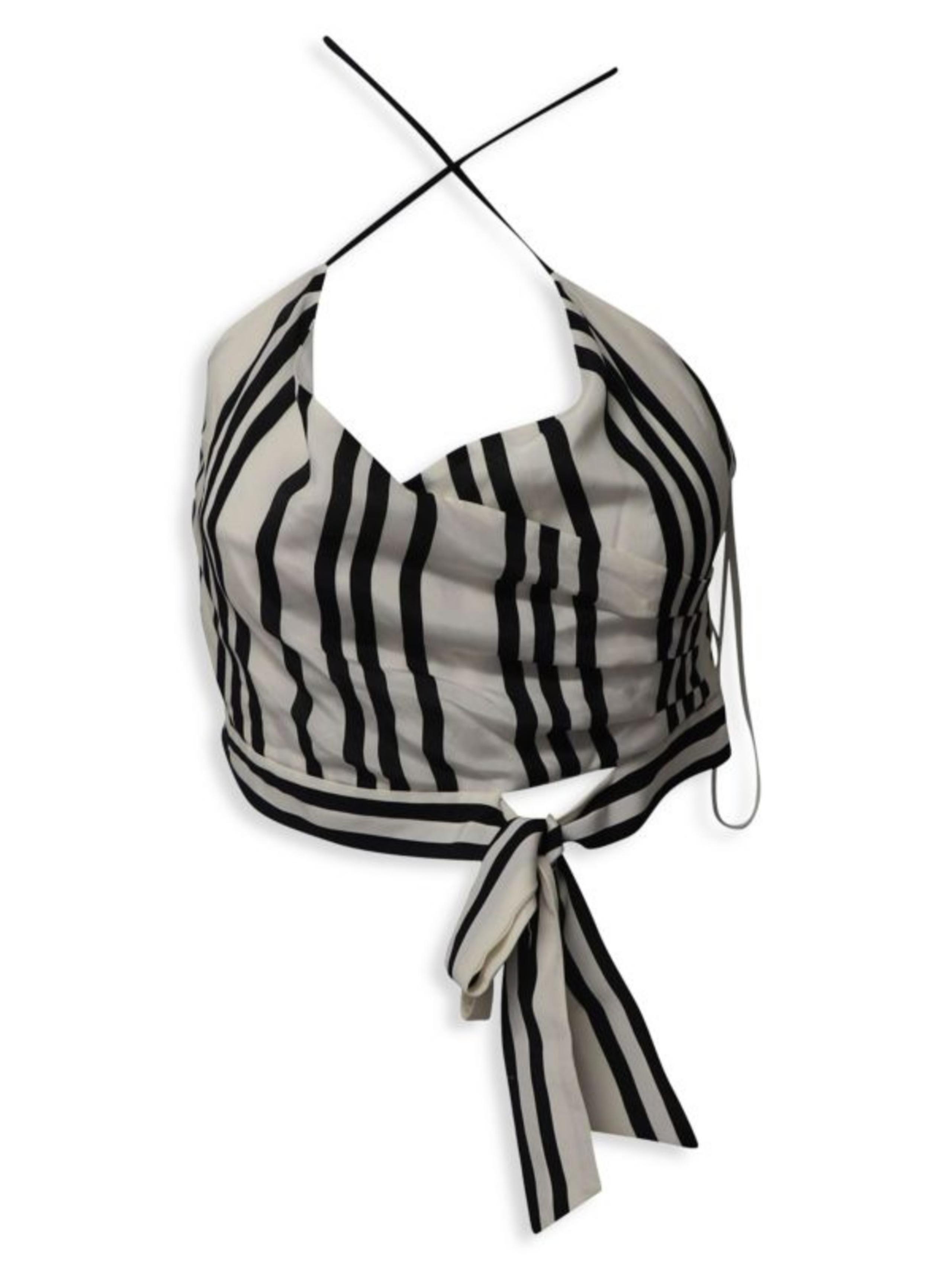 Alice + Olivia Variegated Stripe Halter Cropped Top in White and Black