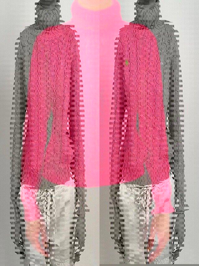 Ralph Lauren Sport 100% Cotton Cable Knit Turtleneck Sweater Pink Sz XL